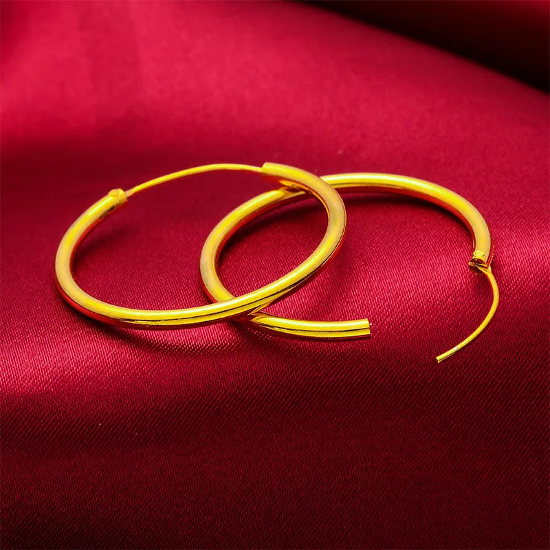 AU999 Women 30mm Wide Shiny Big Hoop Earrings 24K Gold - Gold boosts shine, 30mm enhances presence
