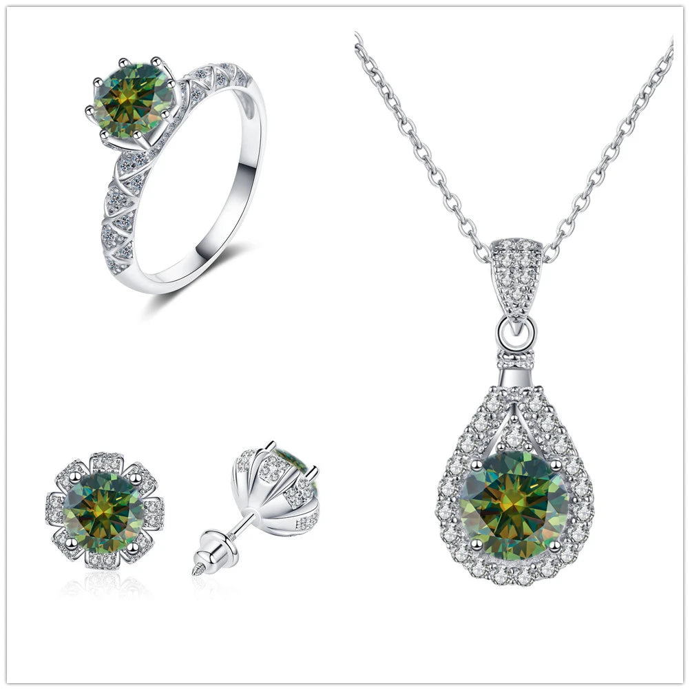 Certified Moissanite Necklace Engagement Ring Stud Earrings for Women4 CT Round Cut Moissanite Diamond Wedding Jewelry Set
