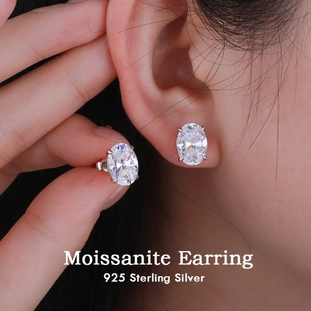 1-4CT Real Moissanite Stud Earrings For Women 925 Sterling Silver Oval Diamond Ear Stud Wedding Party Gift Jewelry GRA Certified