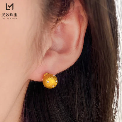 24K Gold &amp; Moissanite Ball Earrings