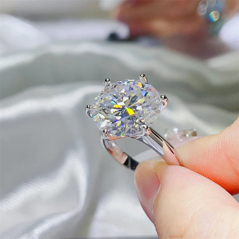5/10CT Round Cut Women Moissanite Ring s925 Silver Pink/Green/Blue Moissanite Rings for Women Luxury Big Women Moissanite Ring