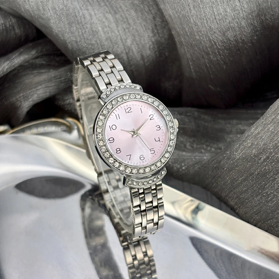 Women Curved Convex Glass Stainless Steel Watch