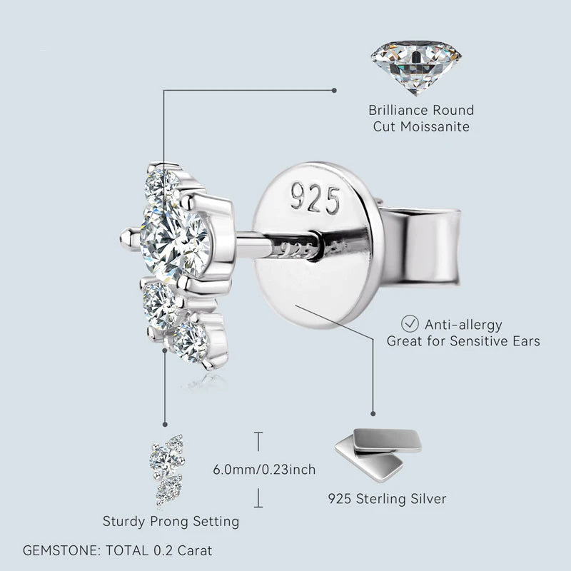2.5mm&1.4mm&1.2mm Moissanite Earrings For Women Original 925 Sterling Silver Bling Cluster Stud Earring Delicate Charm Jewelry
