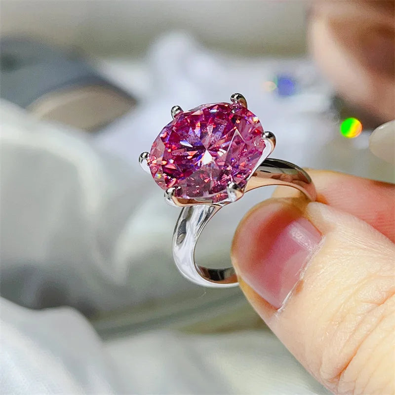 5/10CT Round Cut Women Moissanite Ring s925 Silver Pink/Green/Blue Moissanite Rings for Women Luxury Big Women Moissanite Ring