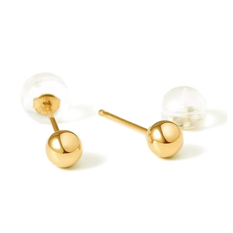 18K Gold Bead Stud Earring