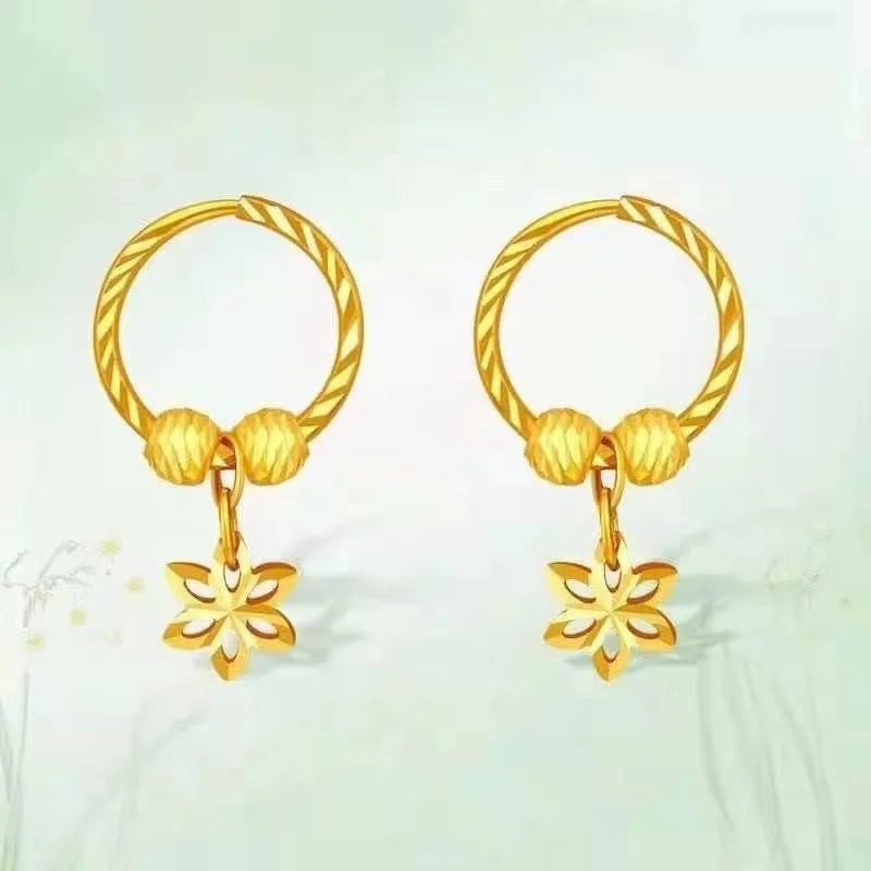 AU750 18K gold women's earrings with round bead heart-shaped design, fashionable and exquisite jewelry, a high-end gift for her