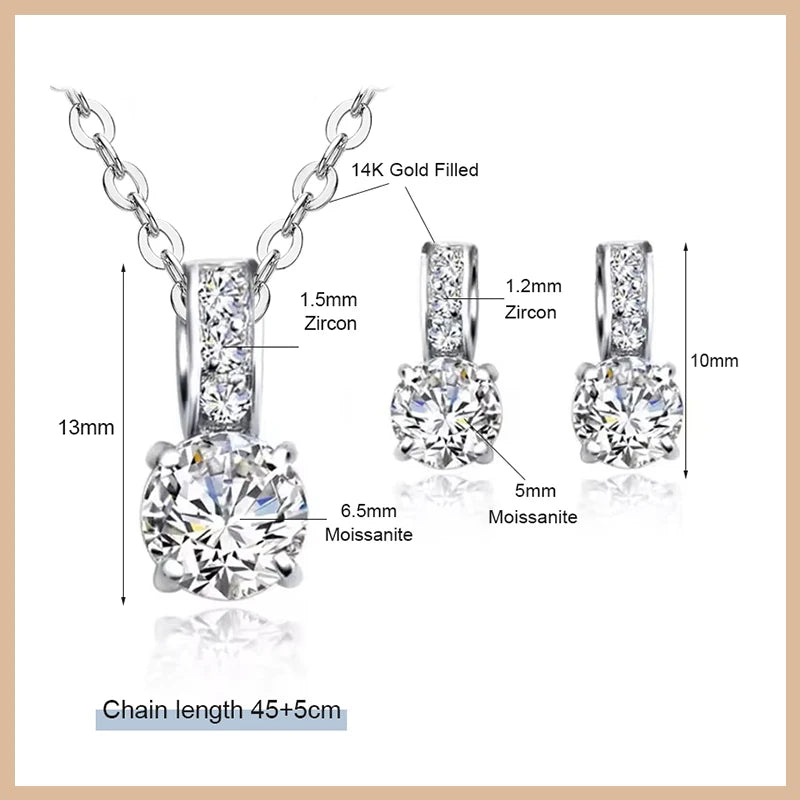 OXTAO Moissanite Earrings Pendant Necklace Set