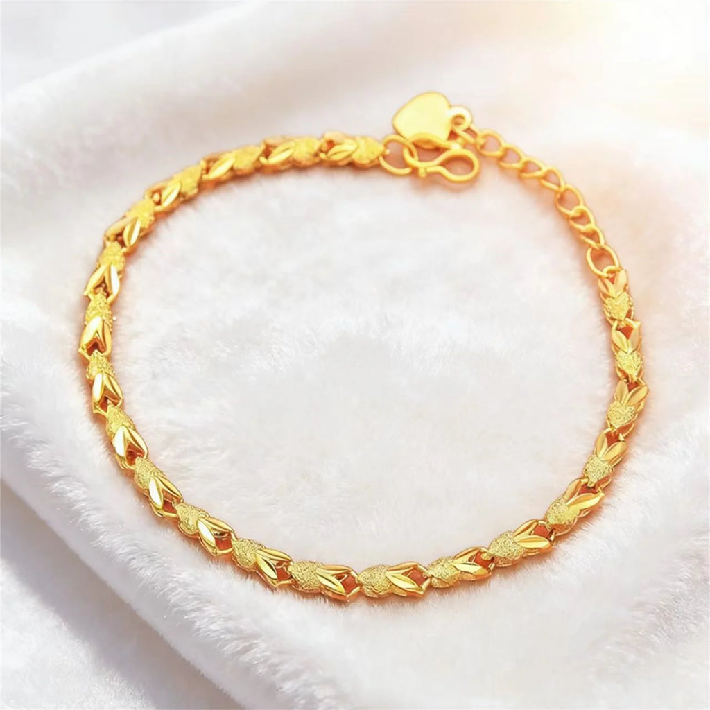 24K Pure Gold Bracelet For Women AU999 Real Gold Leaf Chain Bracelet Luxury Fine Jewelry Wedding Party Gift
