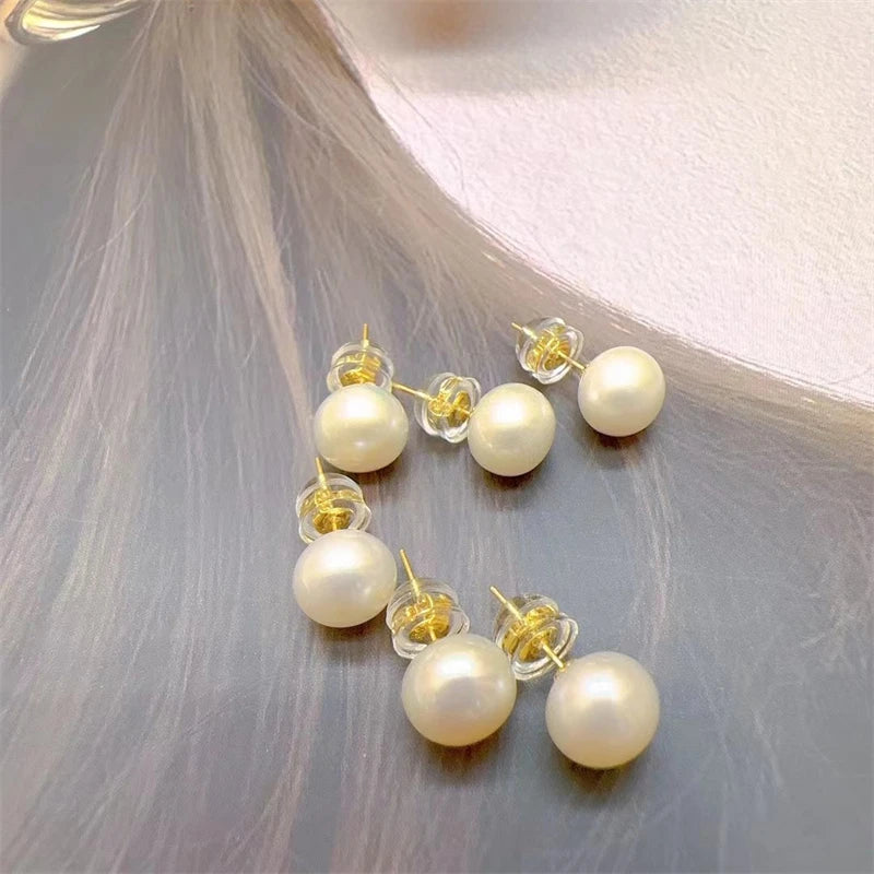 Au750 Pure Gold Ear Studs For Women Gifts Exquisite Original Jewelry Real 18k Gold 6-7mm Natural Pearl Fashion Earrings