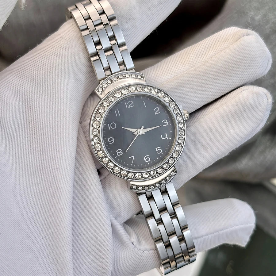 Women Curved Convex Glass Stainless Steel Watch