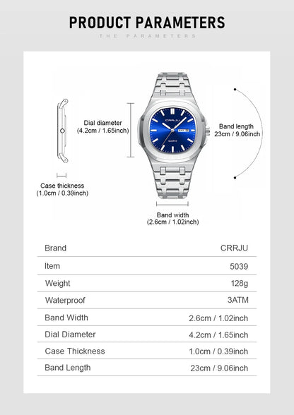 Orologio da uomo in acciaio inossidabile CRRJU