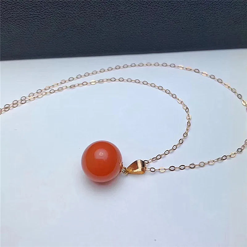 XF800 New Real 18K Gold Pendant Necklace Red Agate Fine Jewelry Pure Au750 Chain Vintage Anniversary Gift For Women X054