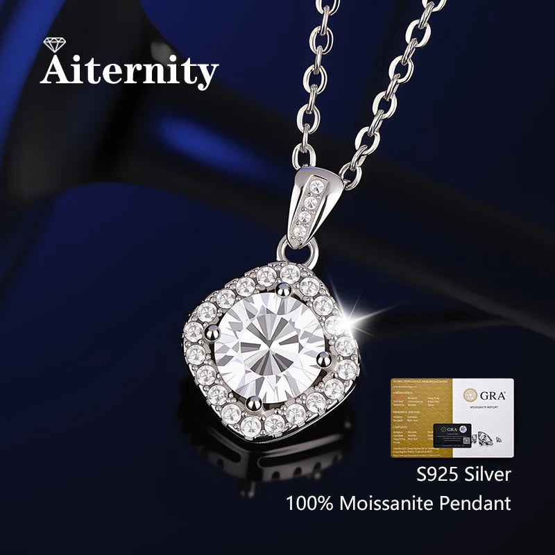 GRA Certificate 100% Real Moissanite Pendant Necklace D Color 1 Carat for Women Wedding Bridal S925 Sterling Silver Fine Jewelry