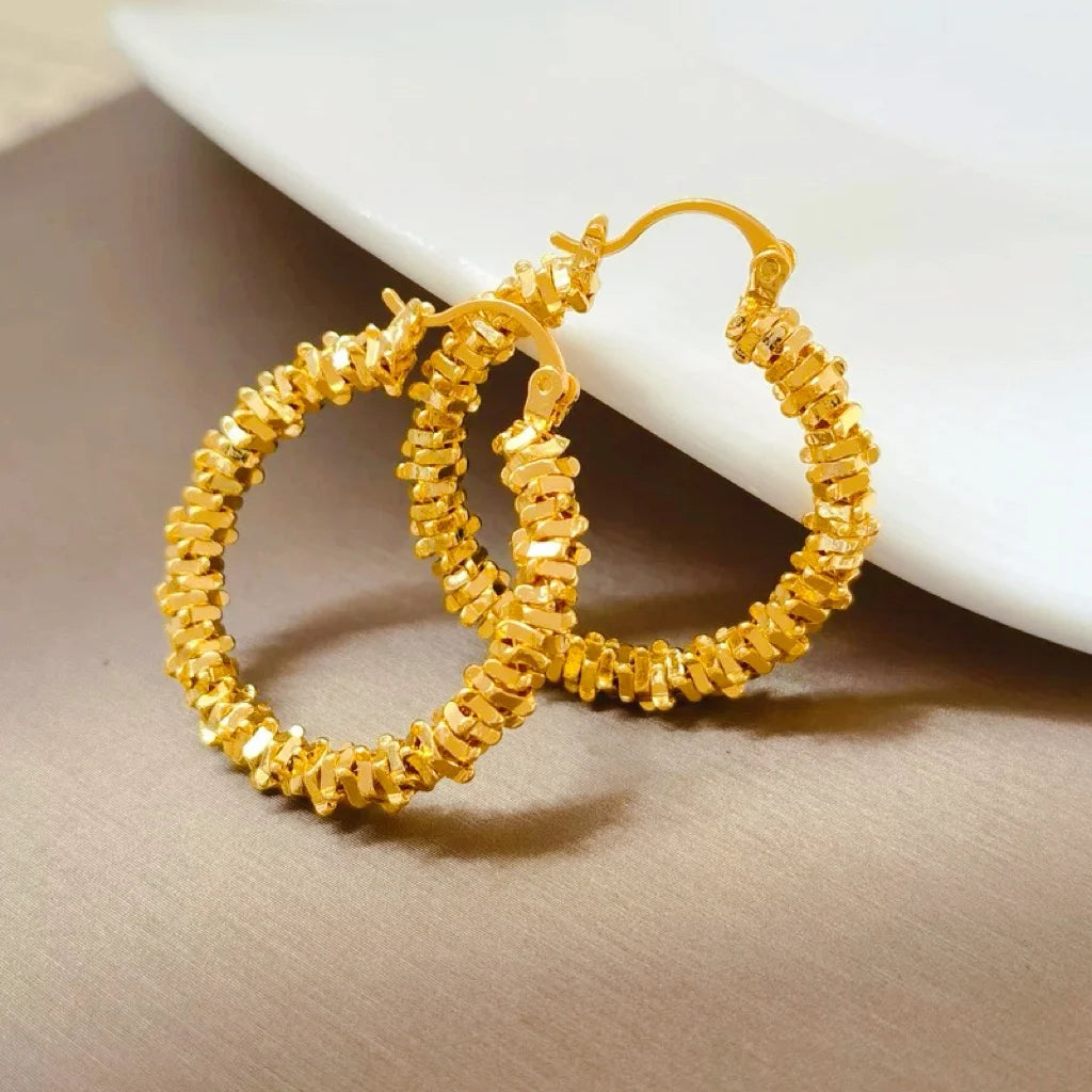 24K Gold AU999 Fashion Chic Fragmented Hoop Earrings for Women - Minimalist Design, Irregular Fragmented Hoop