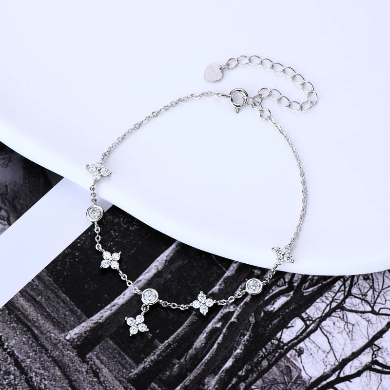Anziw Certified D-E Moissanite Bracelet 925 Sterling Silver Women&