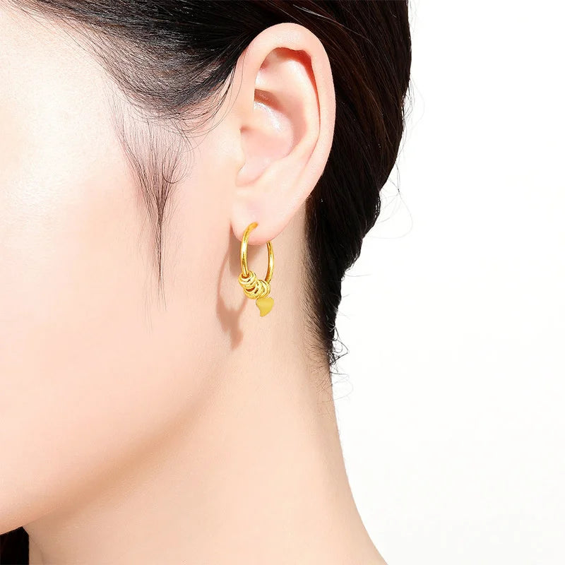 AU750 18K gold women's earrings with round bead heart-shaped design, fashionable and exquisite jewelry, a high-end gift for her