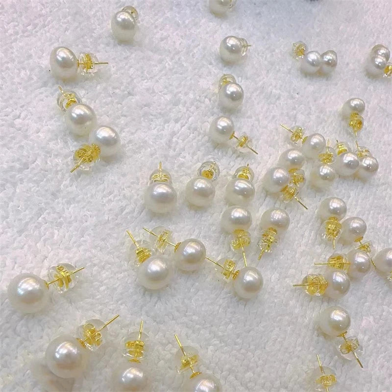 Au750 Pure Gold Ear Studs For Women Gifts Exquisite Original Jewelry Real 18k Gold 6-7mm Natural Pearl Fashion Earrings