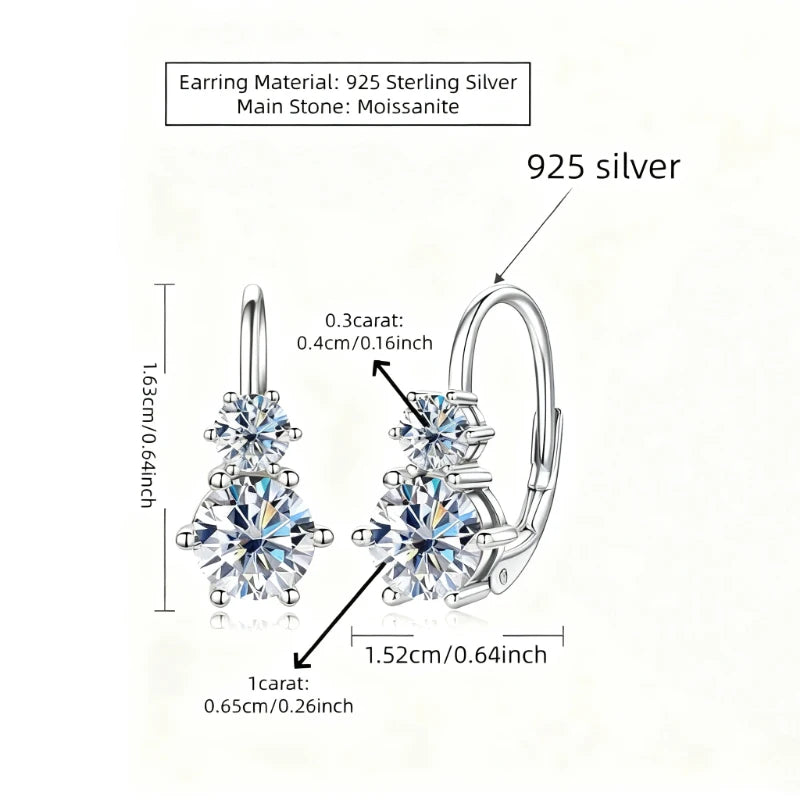 A pair of 925 silver 1.3 carat*2 moissanite earrings, simple and versatile for everyday use, autumn and winter holiday gifts