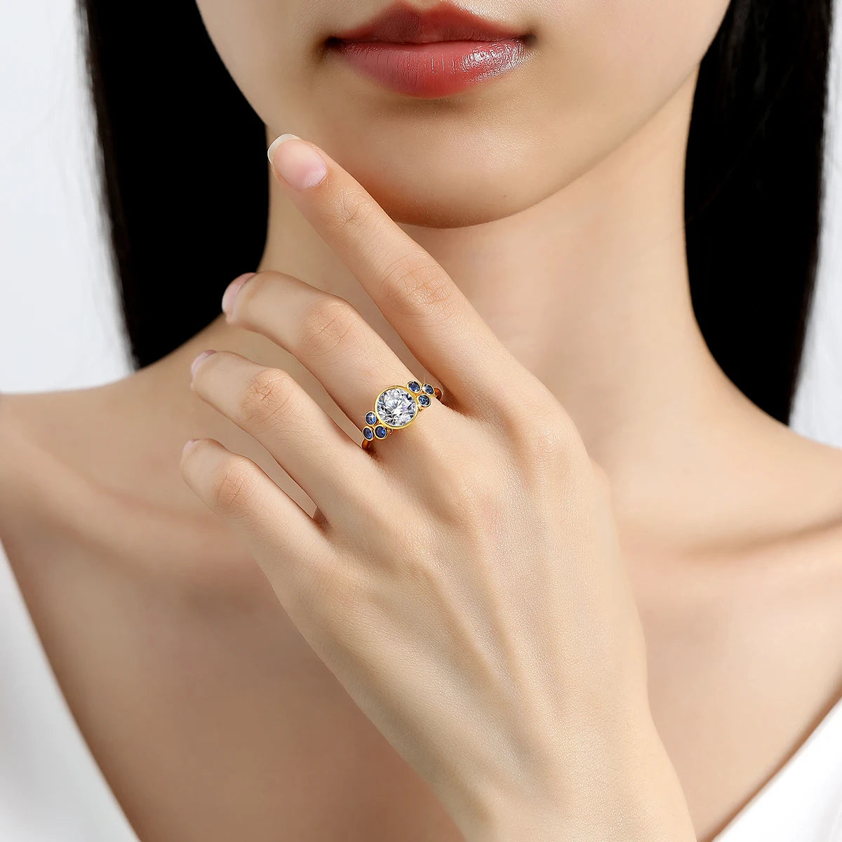 Au585 Round Cut 2.0CT Moissanite Rings for Women 100% 14K Yellow Gold Unique Design Engagement Wedding Gift Fine Jewelry
