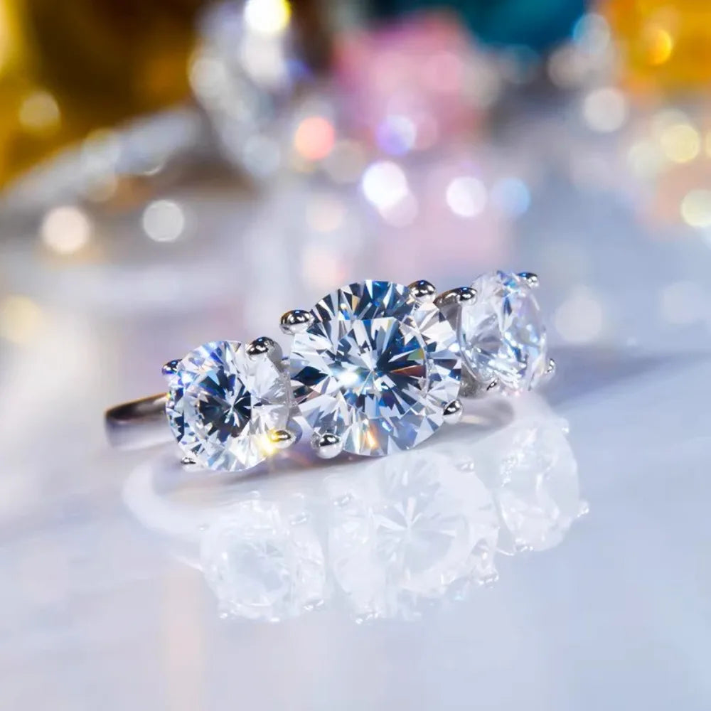2/4CT Certified Moissanite Rings 925 Sterling Silver Three Lab Diamond Engagement Wedding Band For Women 18K Plated Fine Jewelry