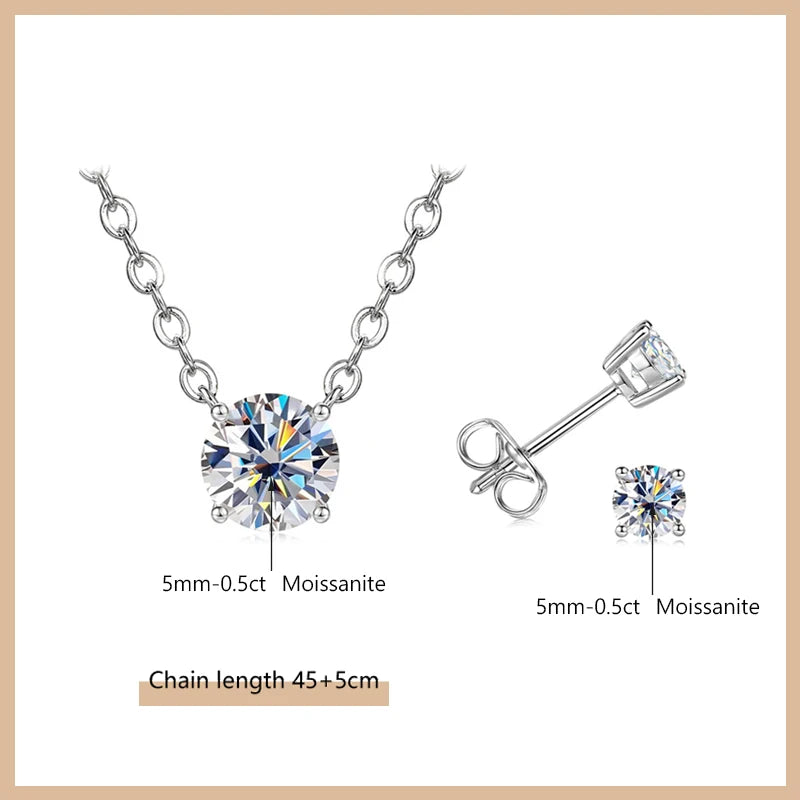 OXTAO Moissanite Earrings Pendant Necklace Set