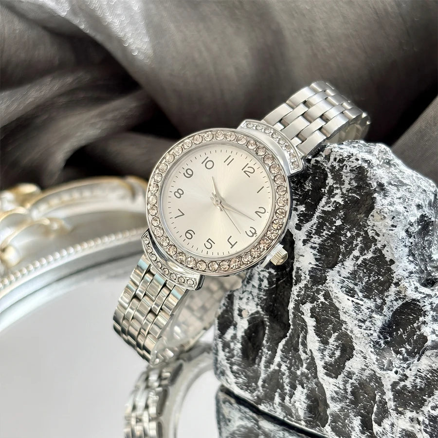 Women Curved Convex Glass Stainless Steel Watch