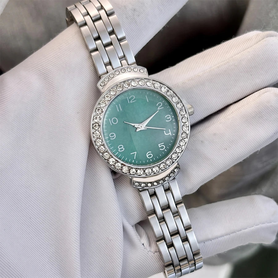 Women Curved Convex Glass Stainless Steel Watch