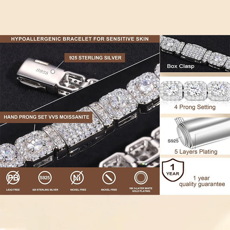 6mm Moissanite Tennis Bracelet Chain for Women Man GRA Diamond Original 925 Sterling Silver Link Bracelets Wedding Party Jewelry
