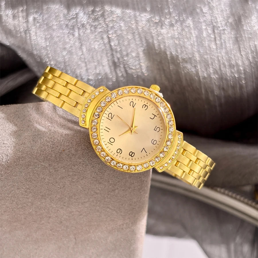 Women Curved Convex Glass Stainless Steel Watch