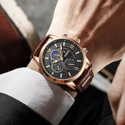 Reloj LIGE para hombre de acero inoxidable y cuero