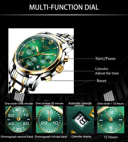 LIGE Relojes Hombre Chronograph Watch