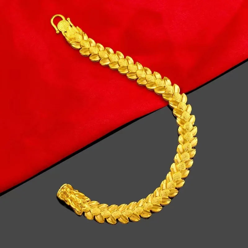 24K AU999 pure gold men's dragon scale gold bracelet bracelet men's casual fashion high-end gold bracelet jewelry gift