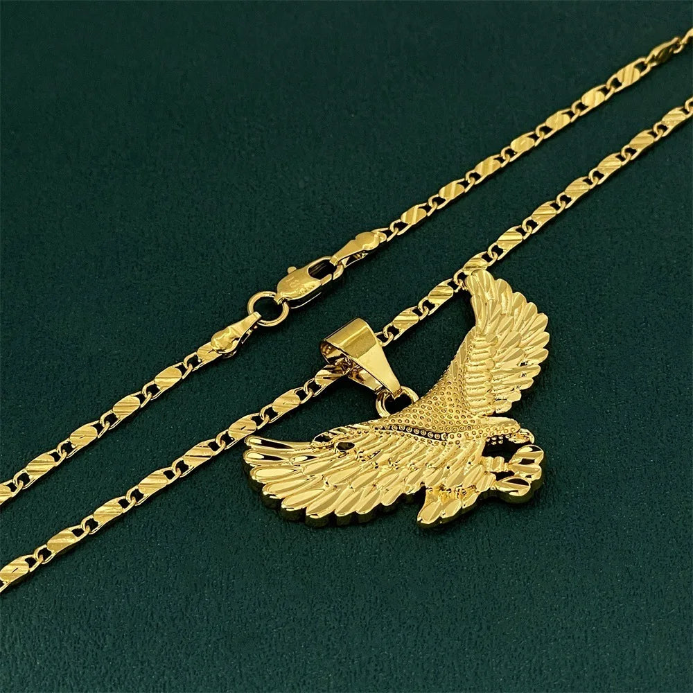 Luxury 24K 9999 Pure Gold real gold Necklace Big Show Grand Eagle Pendant Necklace