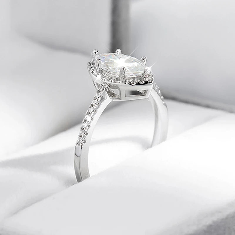 Smyoue 1CT Marquise Cut Certified Moissanite Rings for Women Simulated Diamond Wedding Band S925 Sterling Silver Jewelry GRA