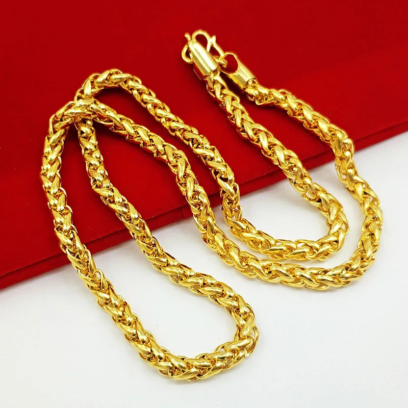 Necklace AU750  necklace 9999 24K real gold pure  personality new large thick chain BOSS chain men and women jewelry