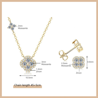 OXTAO Moissanite Earrings Pendant Necklace Set
