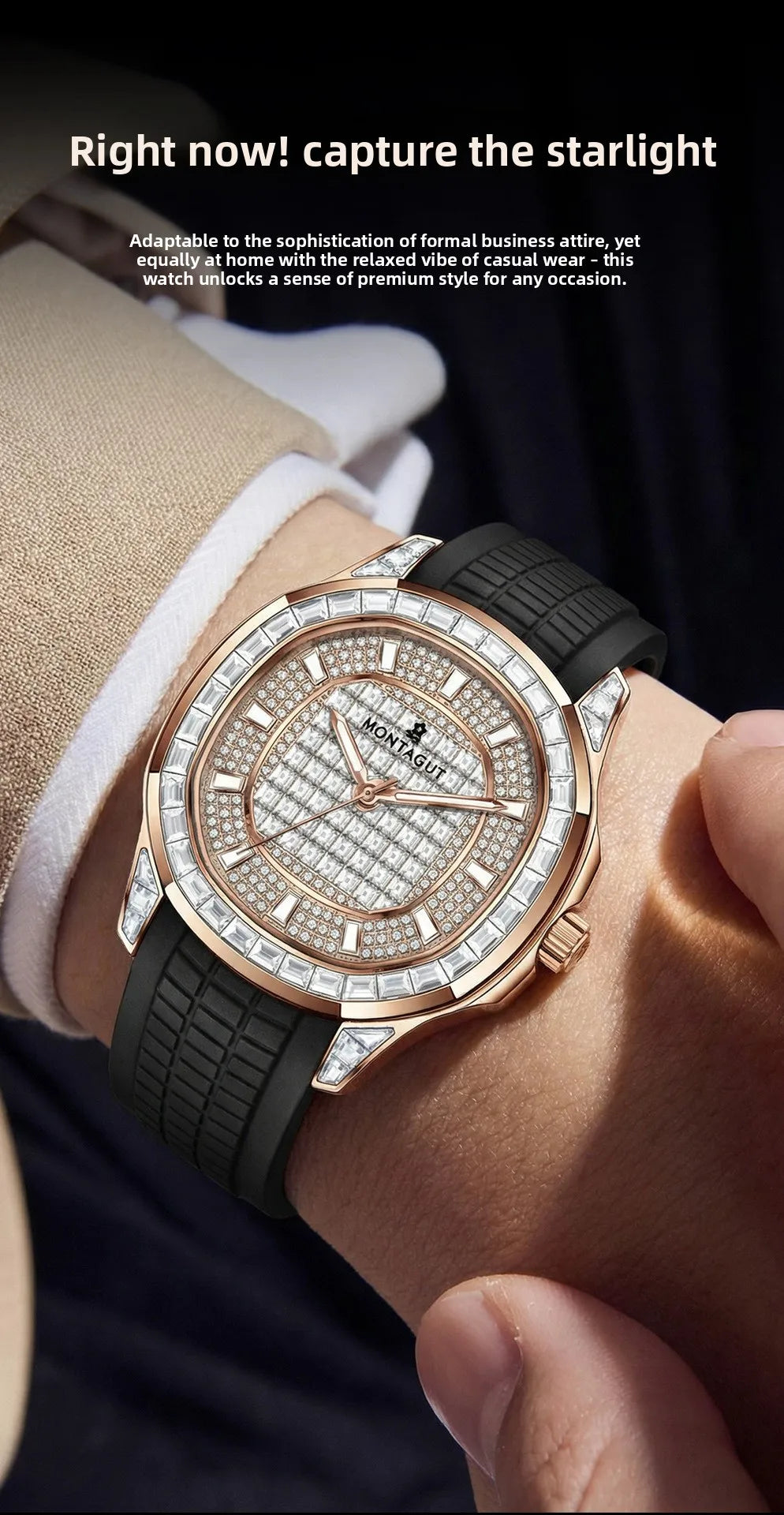 MONTAGUT Herrenuhr in Roségold mit Silikonarmband