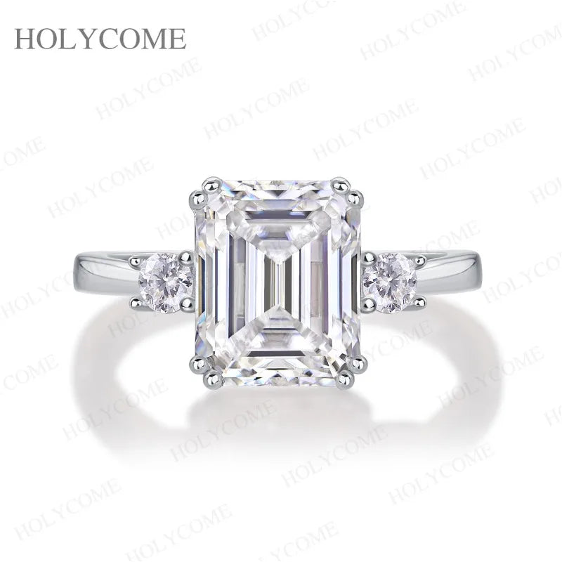 925 Sterling Silver Emerald Cut Moissanite Ring