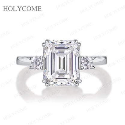 925 Sterling Silver Emerald Cut Moissanite Ring