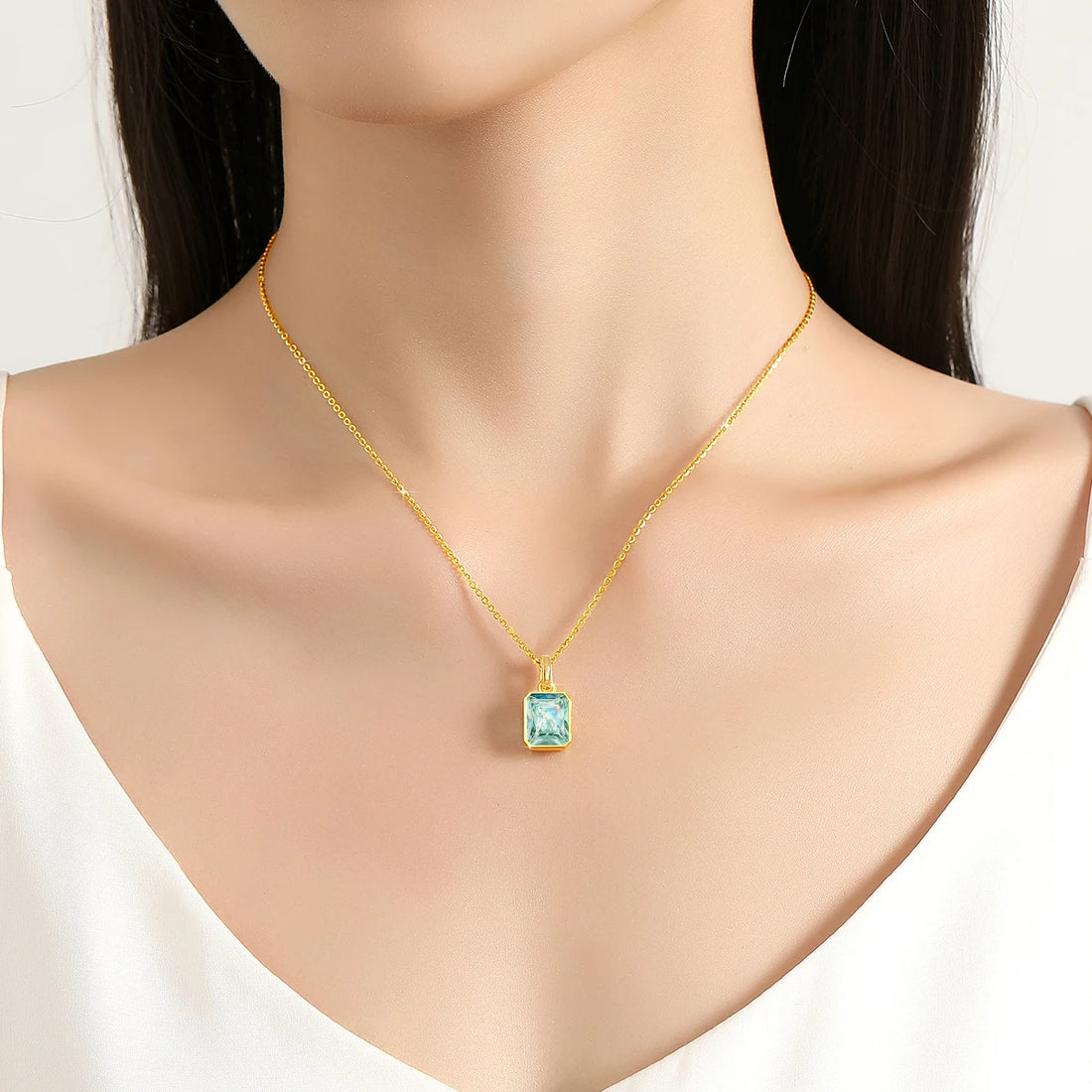 8*10mm Moissanite Necklace Real 18K Gold Pendant Colored Gemstone  for Women Anniversary Valentine&