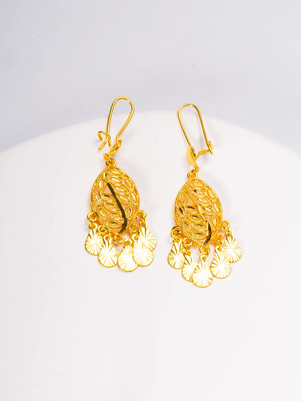 24K Pure Gold AU999 Leaf Tassel Earrings, swaying gracefully to showcase feminine charm and exude elegance