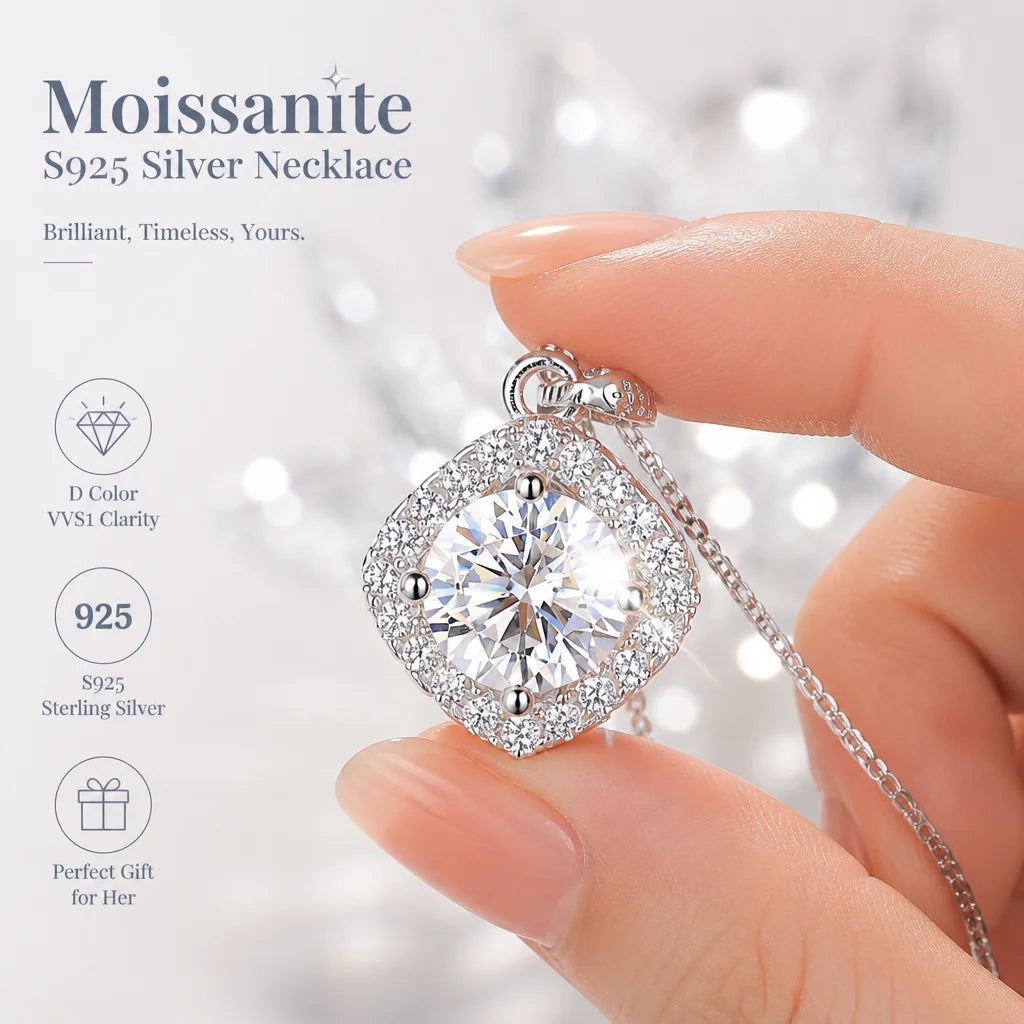 With GRA Certificate 1ct Moissanite Necklace Women&
