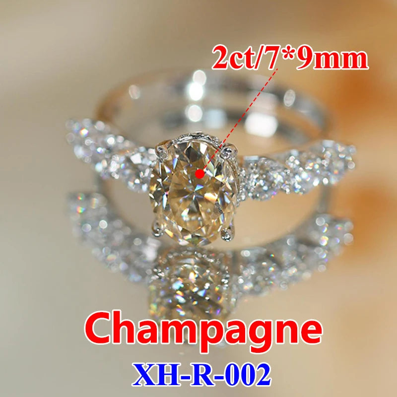 Women Moissanite Ring s925 Silver Oval Cut Blue or Champagne Moissanite Rings for Women Luxury