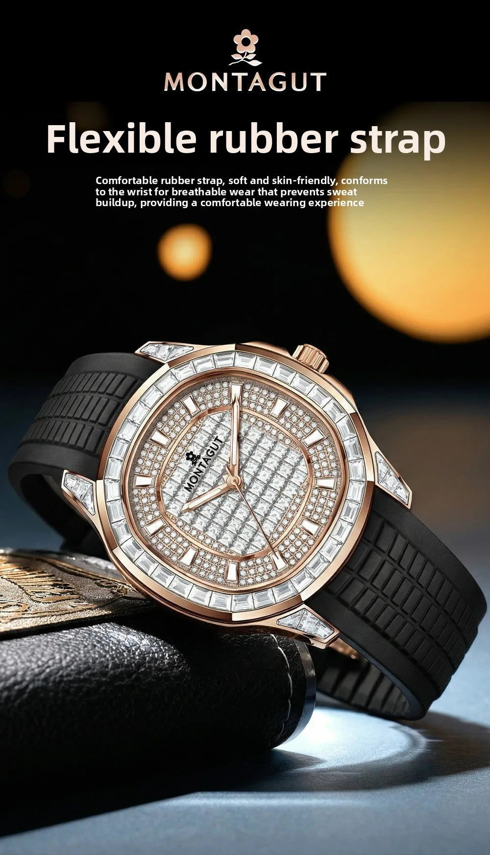 MONTAGUT Herrenuhr in Roségold mit Silikonarmband