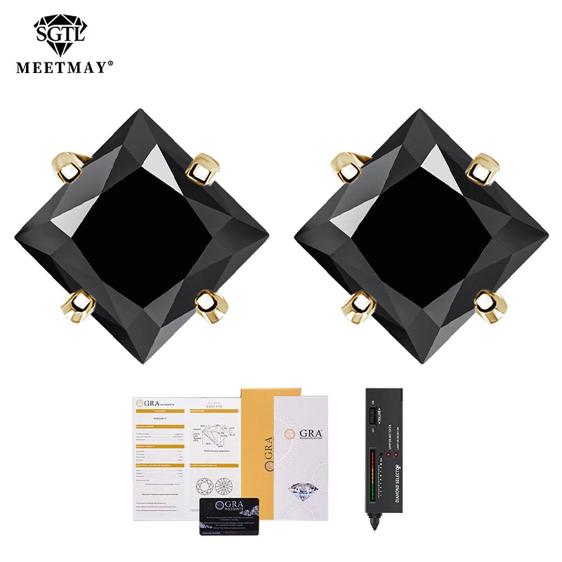 S925 sterling silver inset green princess cut GRA Moissanite earrings for women
