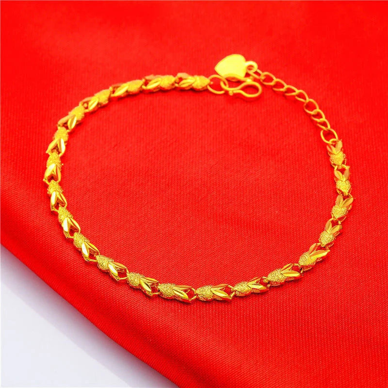 24K Pure Gold Bracelet For Women AU999 Real Gold Leaf Chain Bracelet Luxury Fine Jewelry Wedding Party Gift