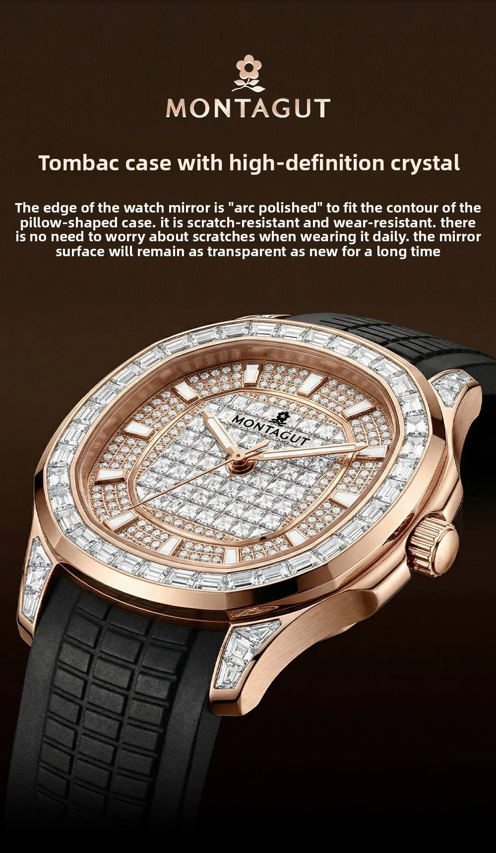 MONTAGUT Herrenuhr in Roségold mit Silikonarmband