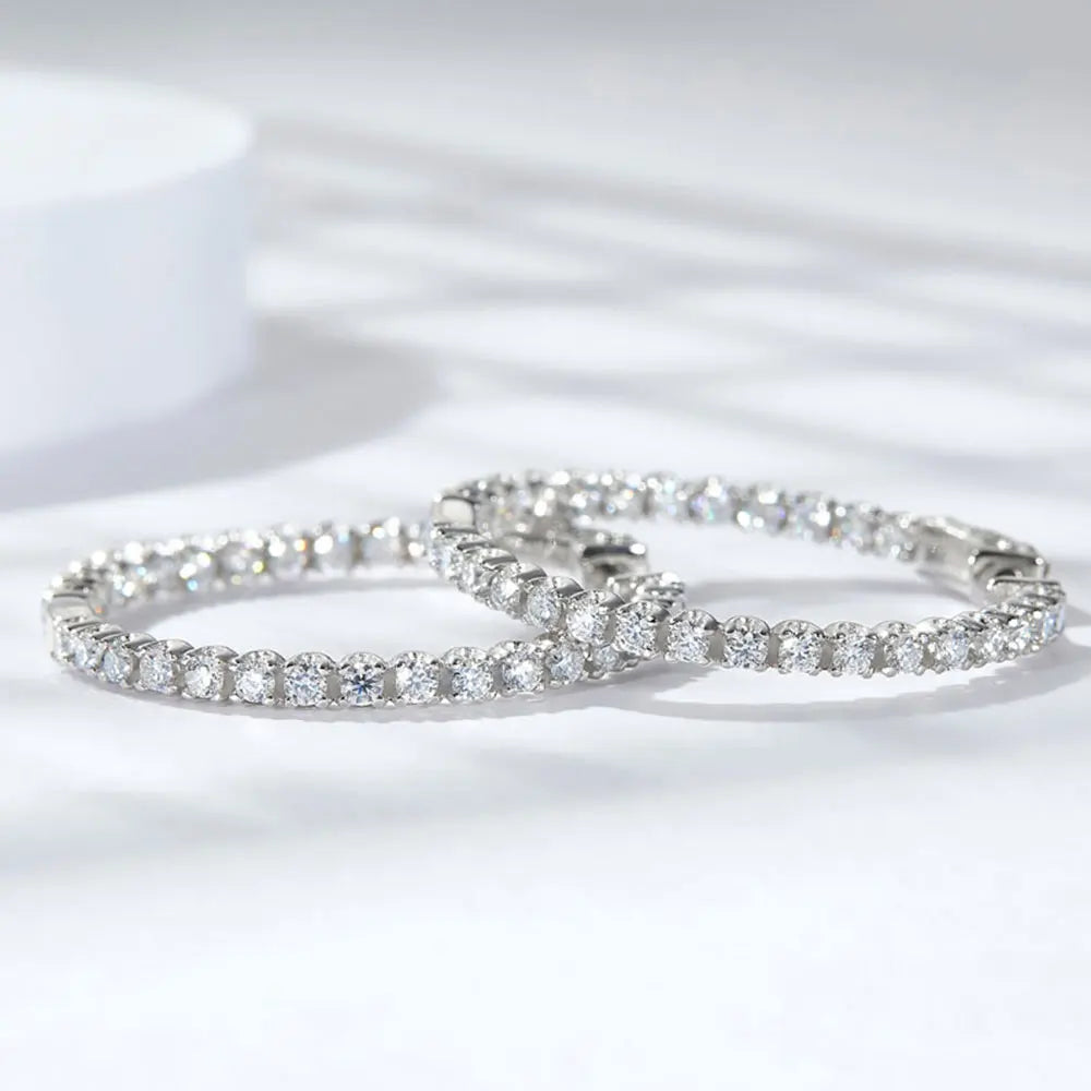 Hoop Moissanite Earrings for Women GRA Certified Silver