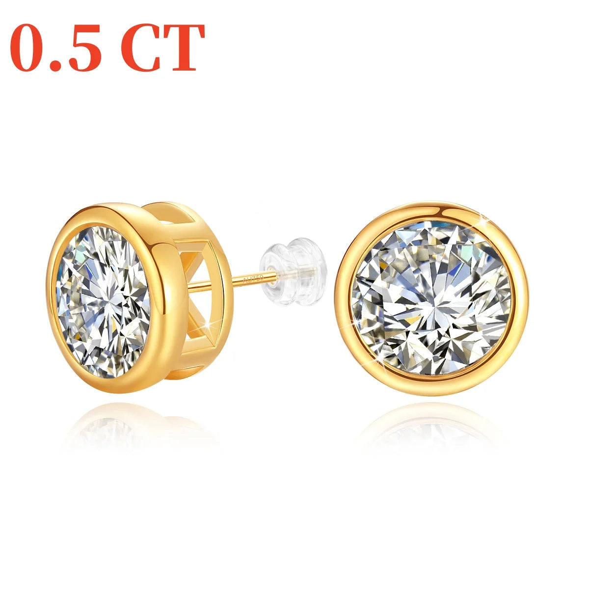 18K Gold Moissanite Bezel Stud Earrings