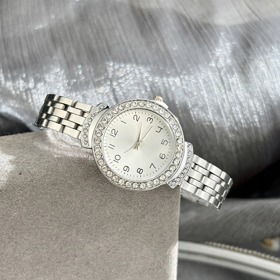 Women Curved Convex Glass Stainless Steel Watch